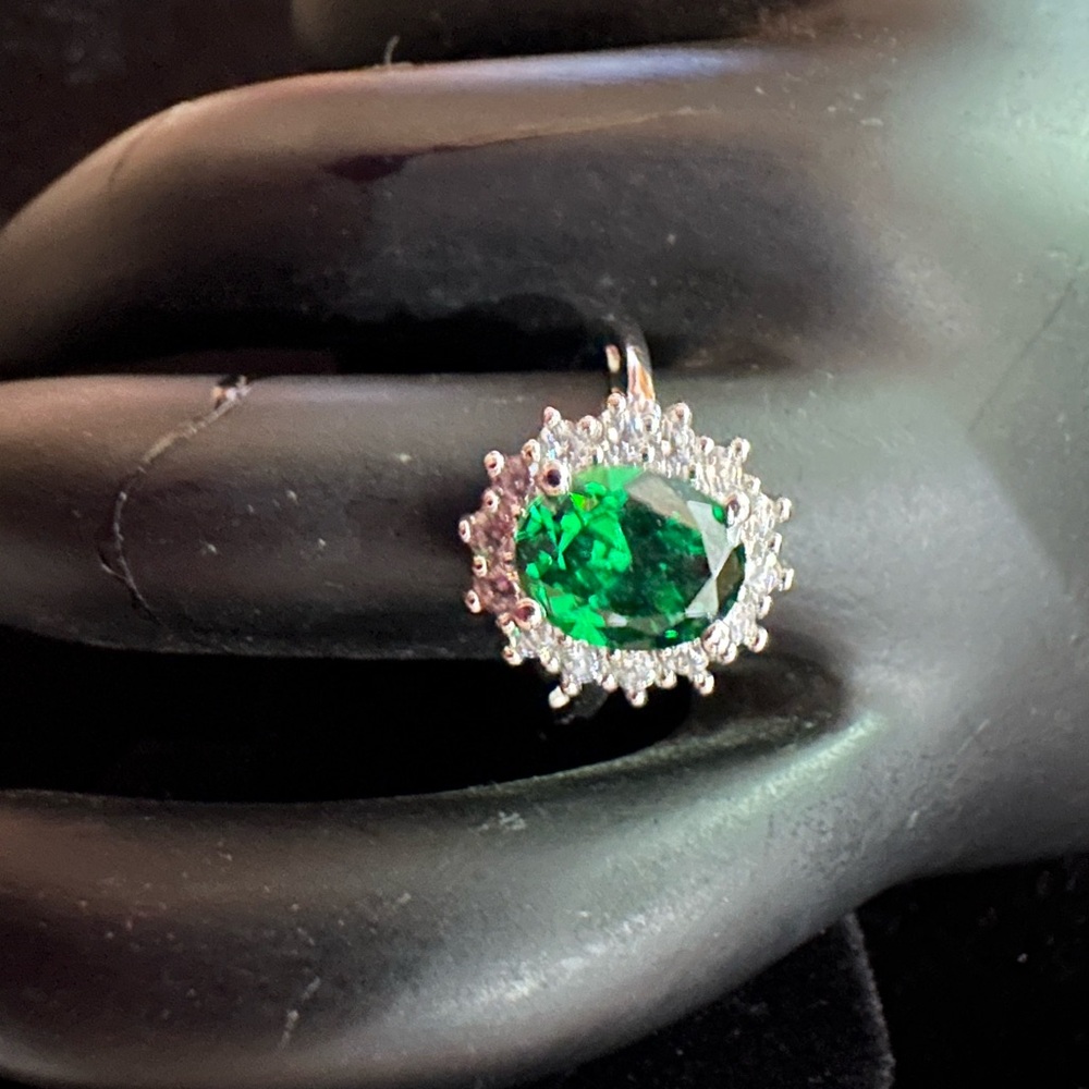 Silver And Lab Created Emerald Ring - image 2